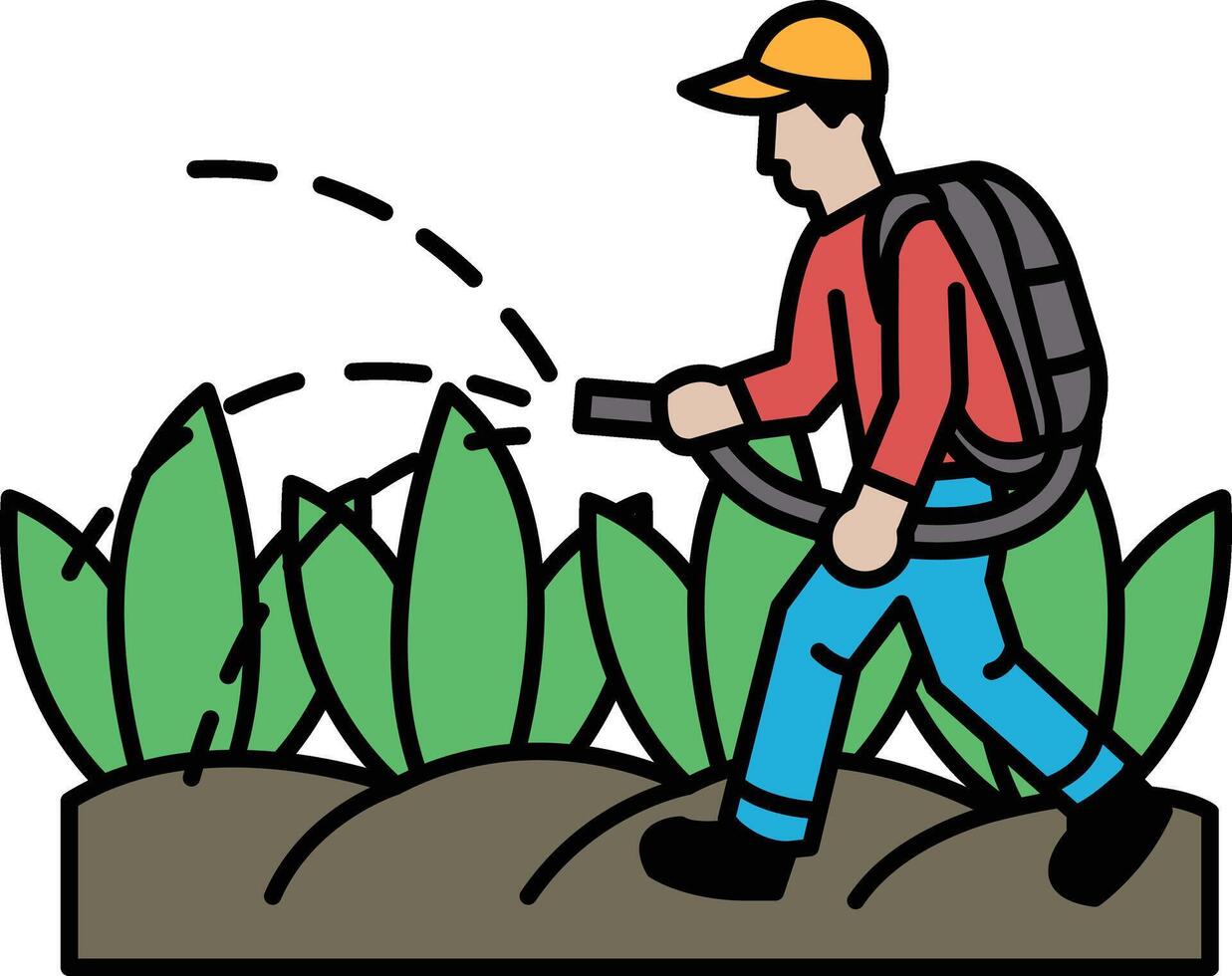 A man is spraying a plant with a hose vector