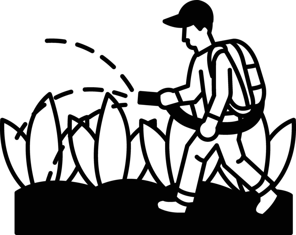 man is spraying a plant with a hose vector
