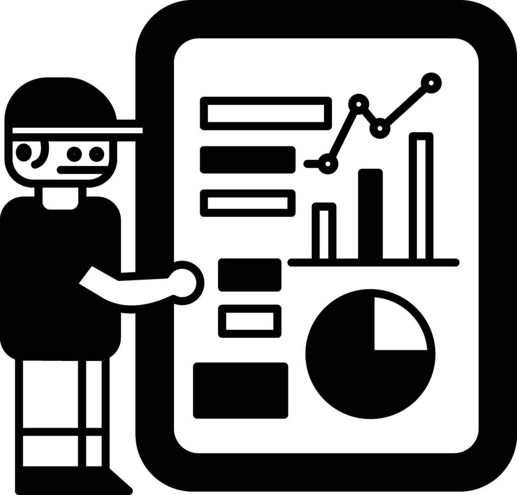 A robot is pointing at a graph on a screen vector