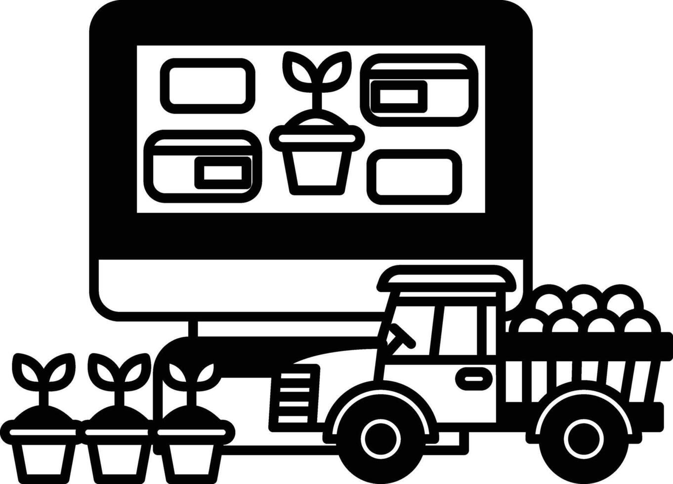 computer monitor with a truck and plants on it vector