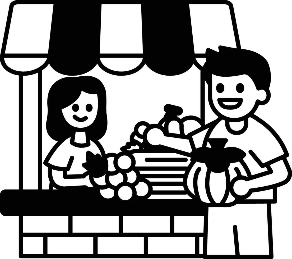 man and a woman are at a fruit stand vector