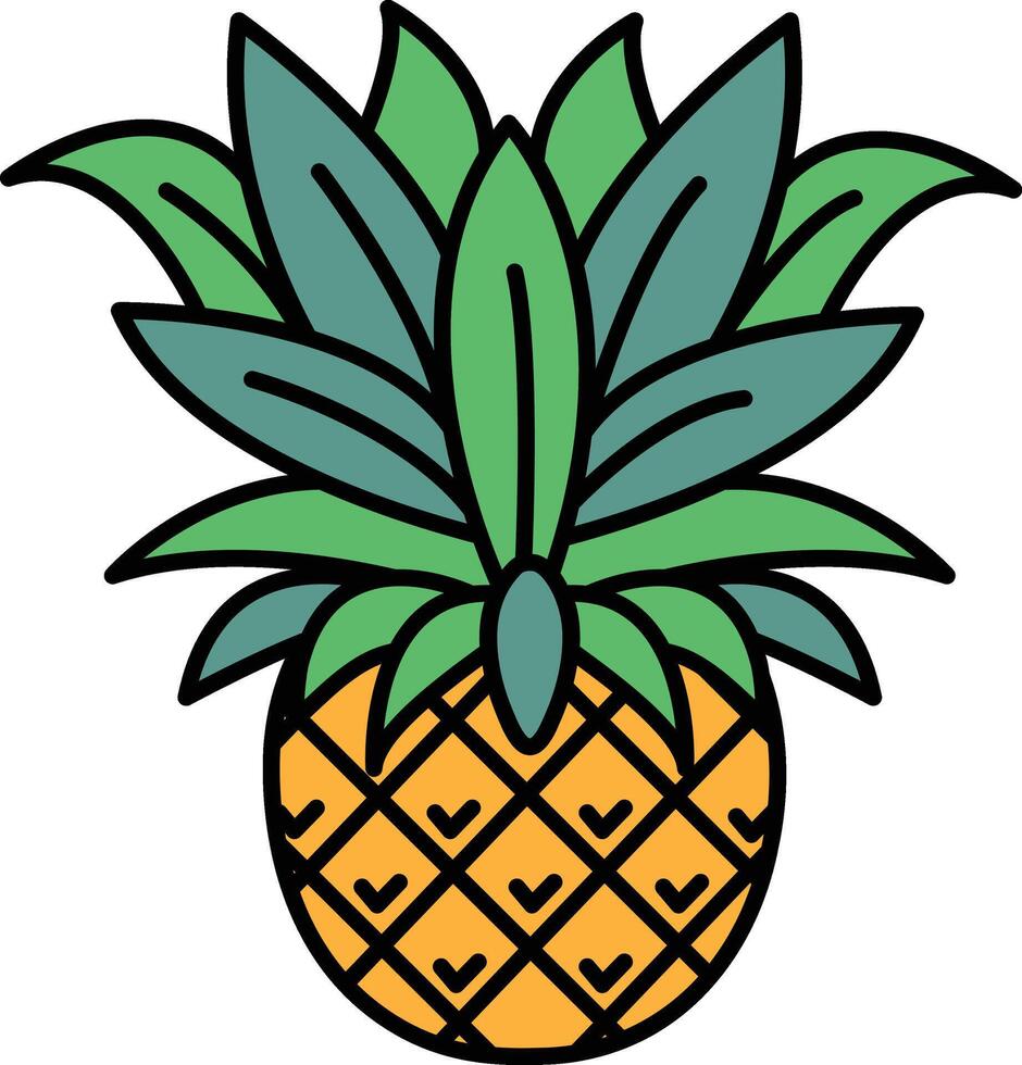 A pineapple is drawn in a cartoon style with green leaves and a yellow center vector