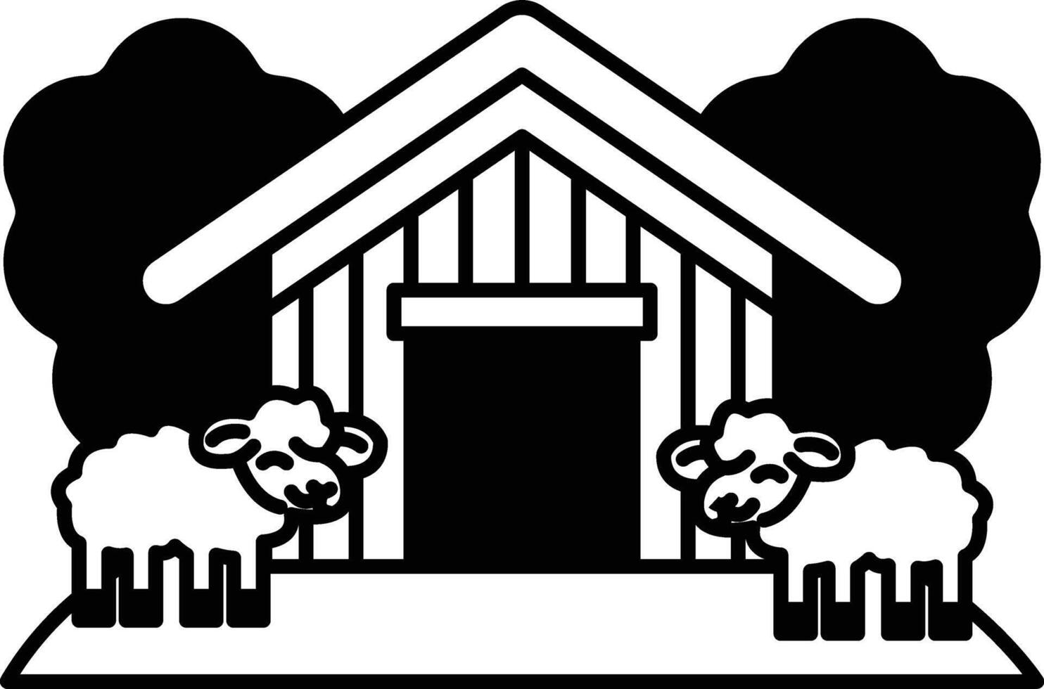 cartoon drawing of a barn with two sheep standing outside of it vector