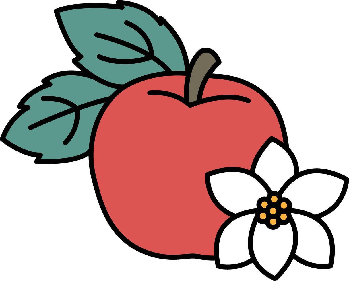 A red apple with a green leaf on top of it vector