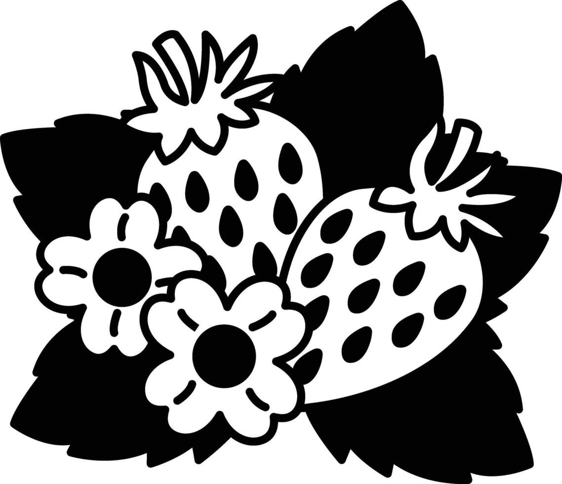 drawing of a strawberry and a white flower vector