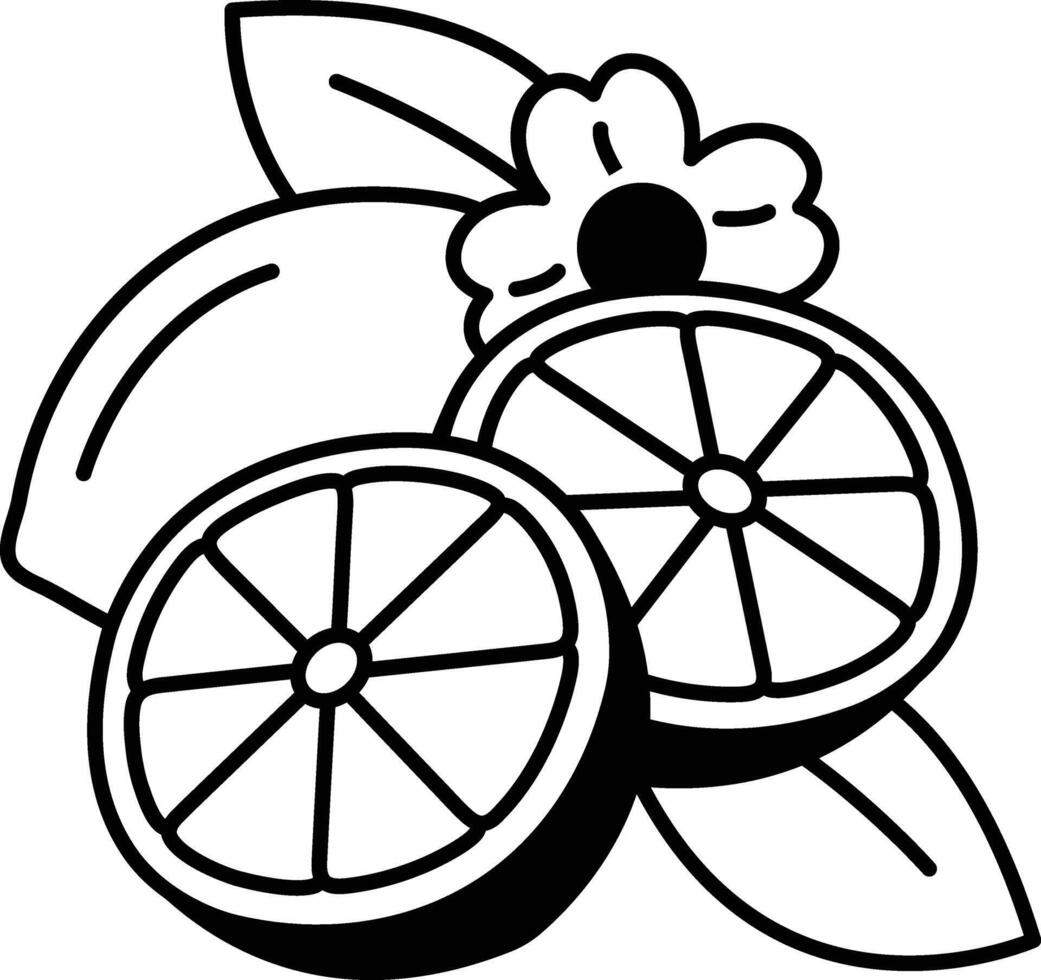 drawing of two oranges with a leaf in between vector