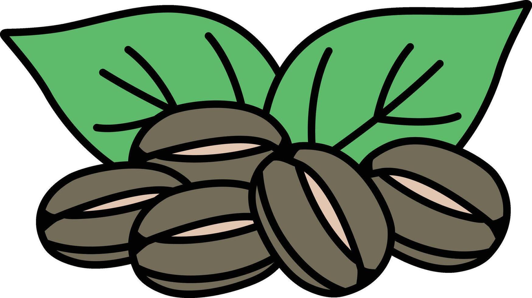 A close up of coffee beans on a leaf vector