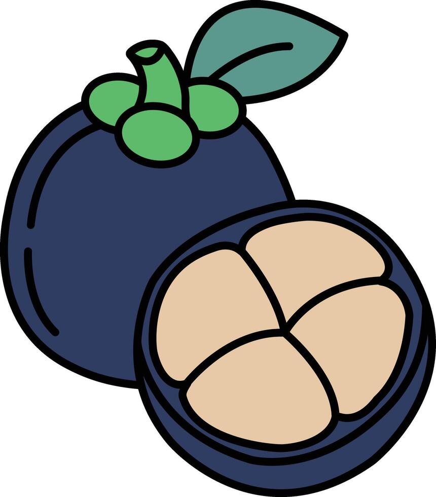 A blue and green fruit with a green leaf on top vector