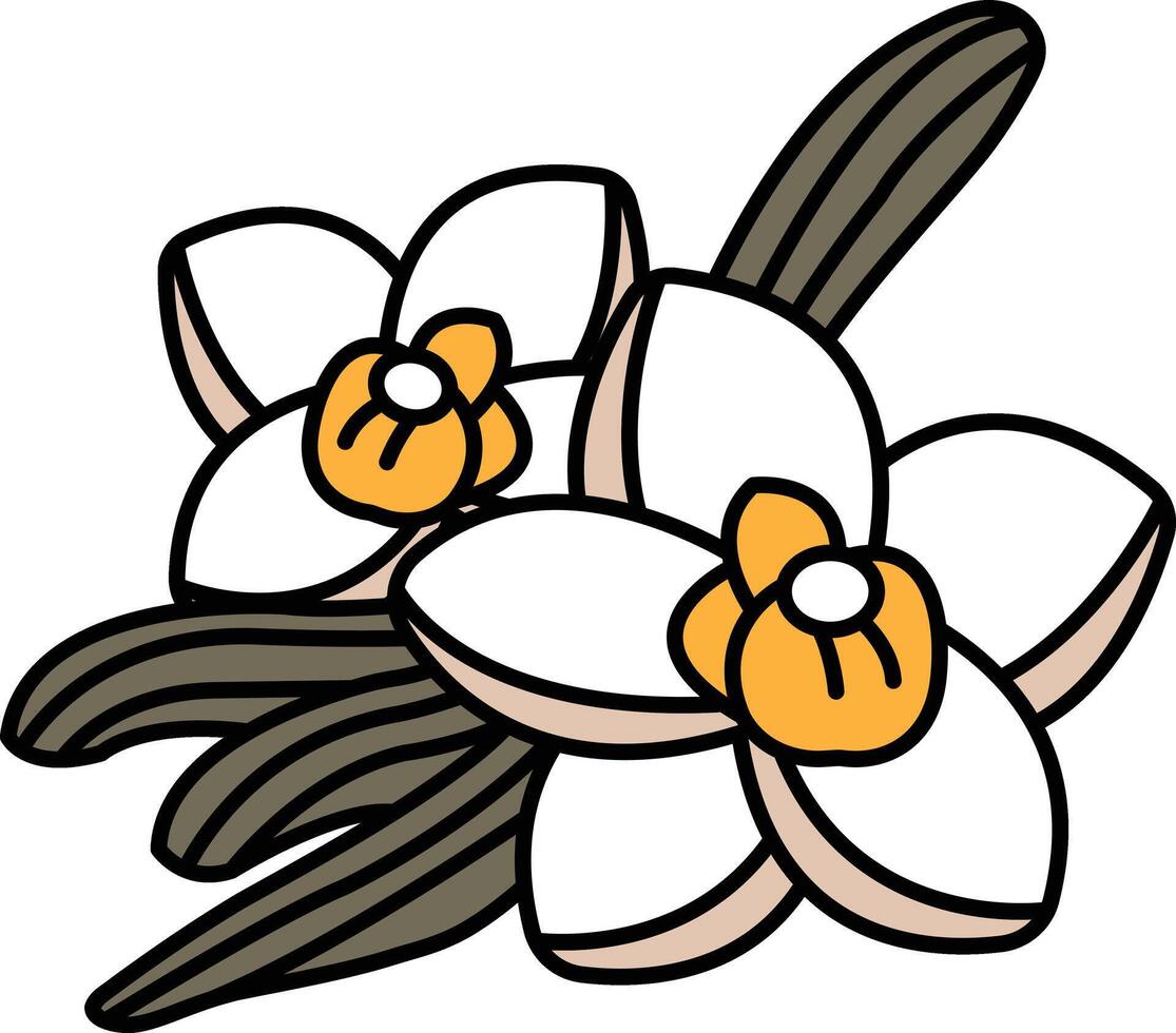 A drawing of two white flowers with orange centers vector