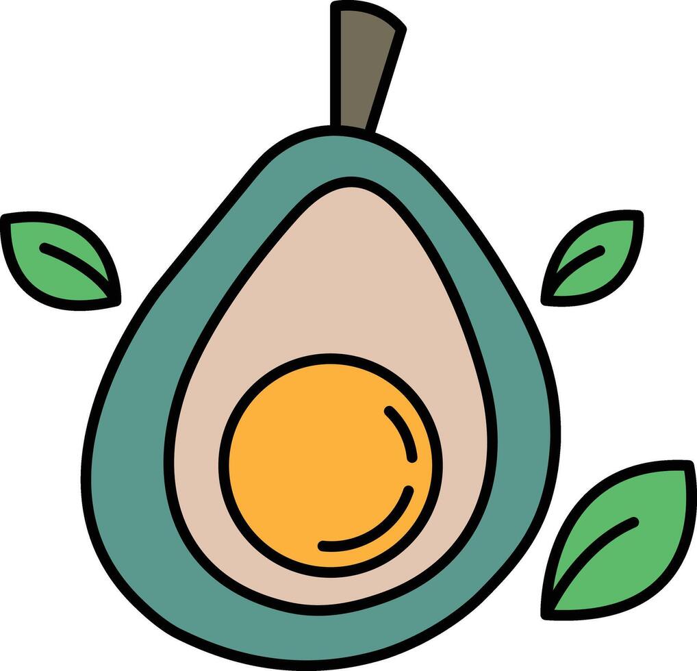 A cartoon drawing of an avocado with a green leaf on top vector