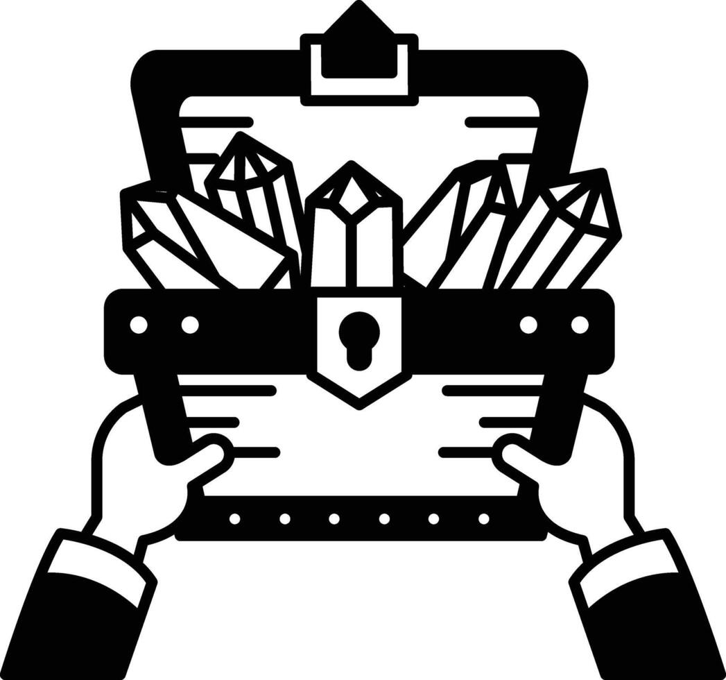person is holding a treasure chest with a gem inside vector