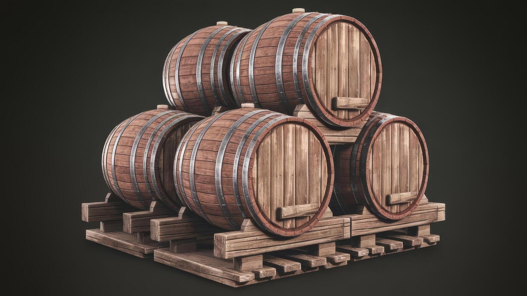 Three wooden barrels stacked on top of each other photo