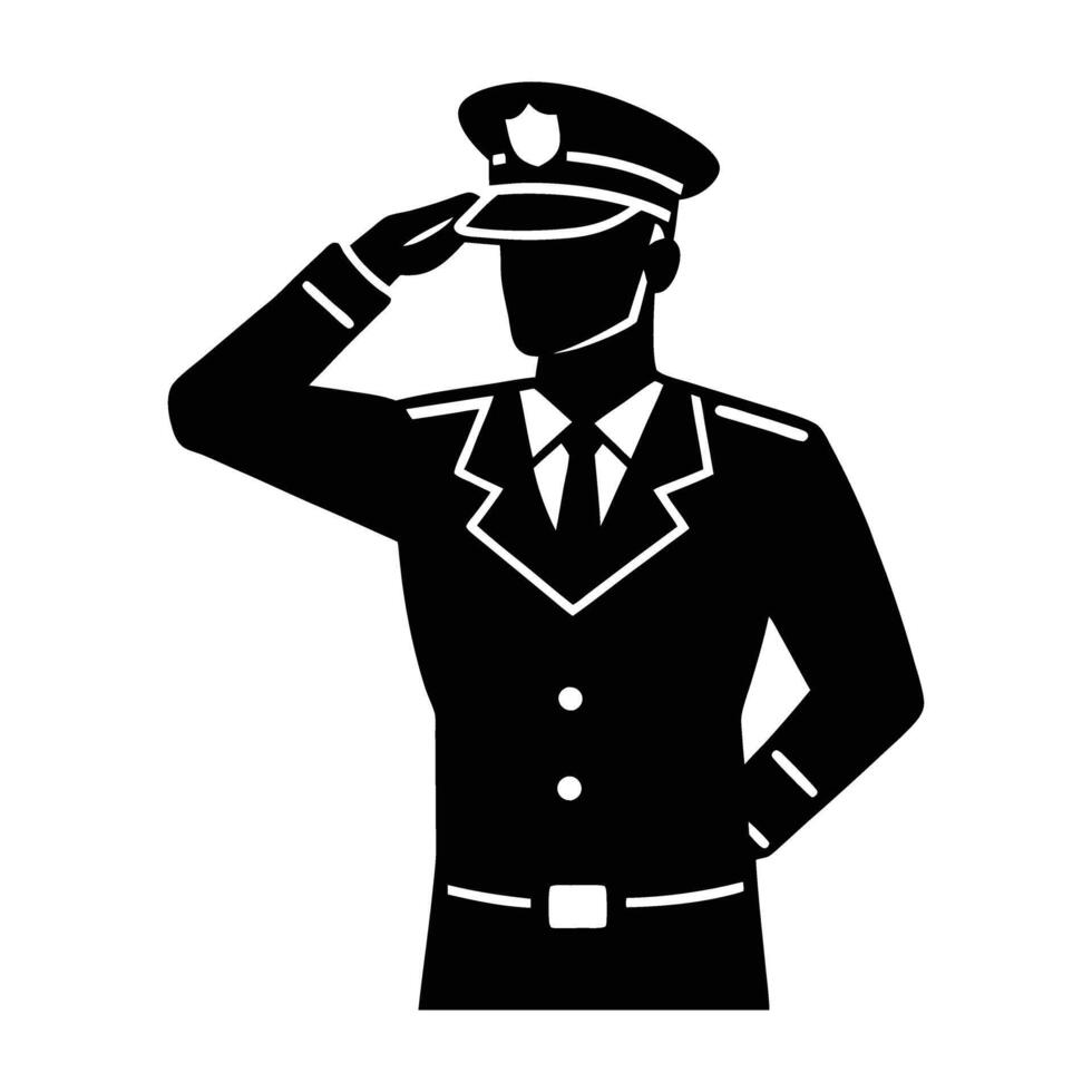 Police officer giving a respectful salute with a steady stance vector
