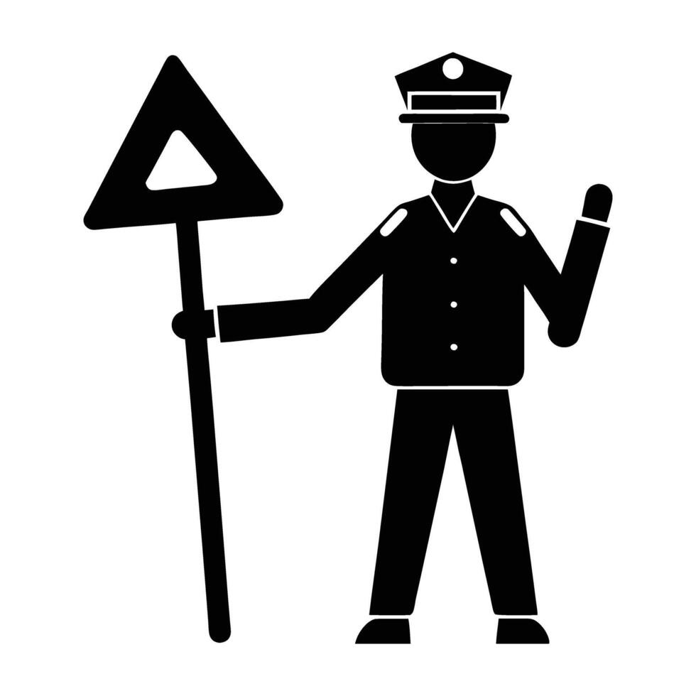 Police officer directing traffic with a sign during busy city intersection vector