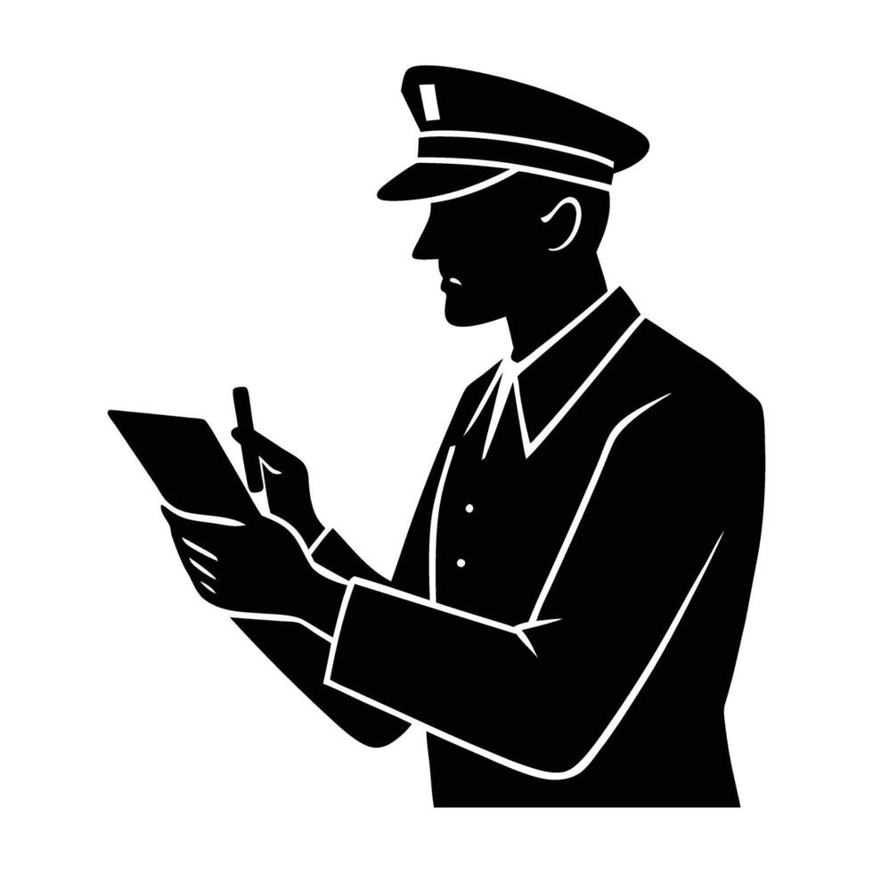 Police officer preparing a traffic citation during standard enforcement duty vector