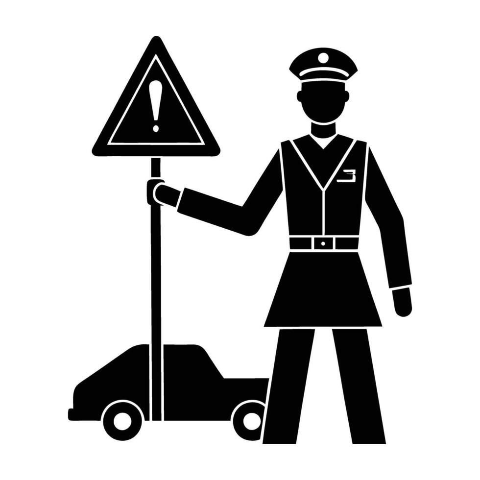 Police officer managing traffic using sign at a crowded urban crossing vector