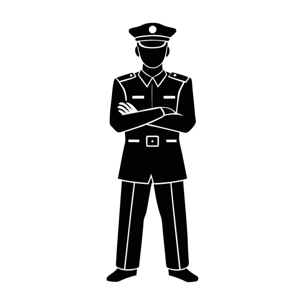 Police officer exhibiting a commanding pose with arms firmly crossed vector