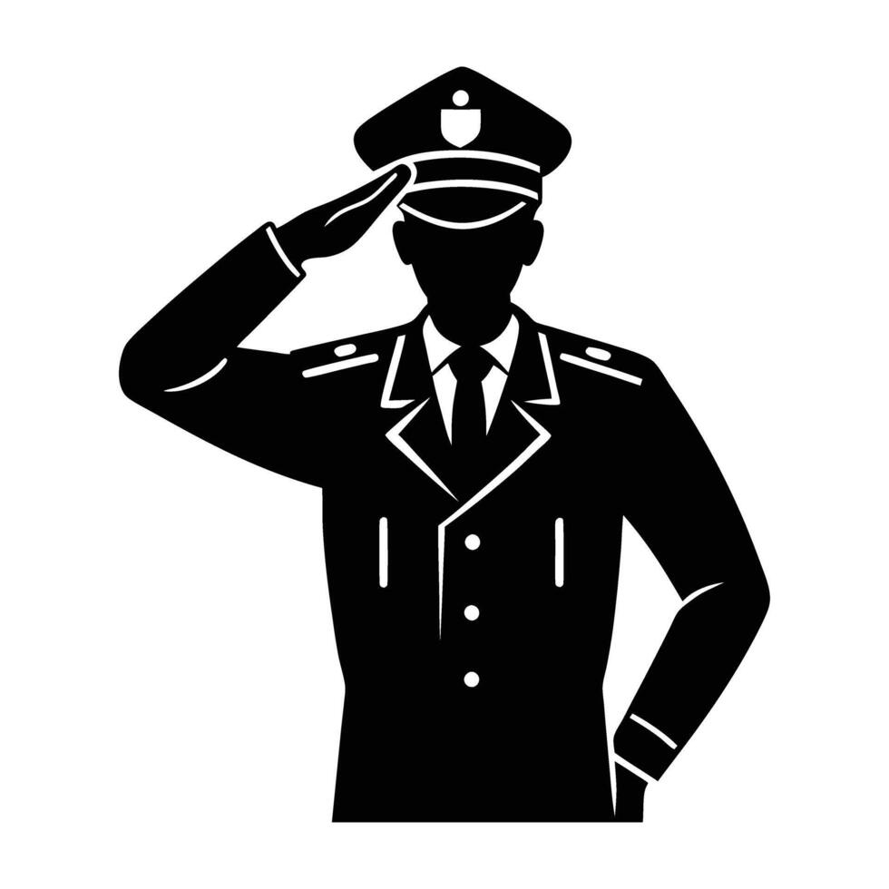 Police officer saluting proudly with a firm stance at ceremony vector