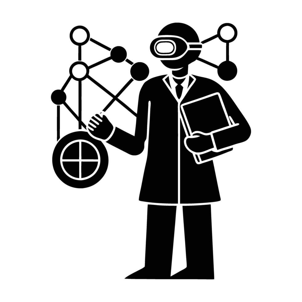Virtual Reality Scientist Analyzing Data in a Clean Silhouette Presentation vector