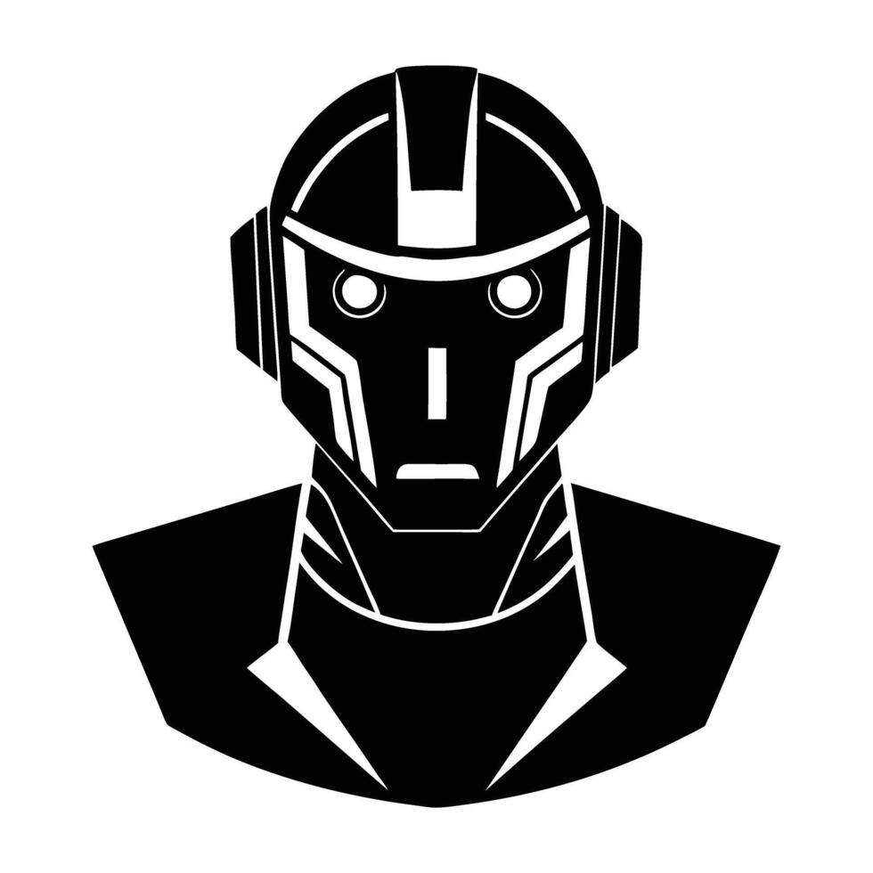 Robot head featuring a digital eye and sleek futuristic design for vision vector