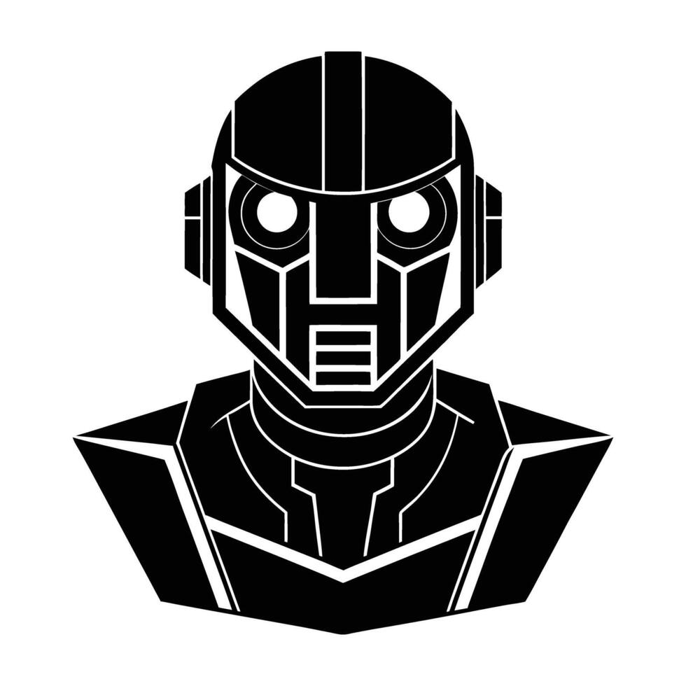 Robot head with a digital eye and futuristic design showcasing advanced vision vector