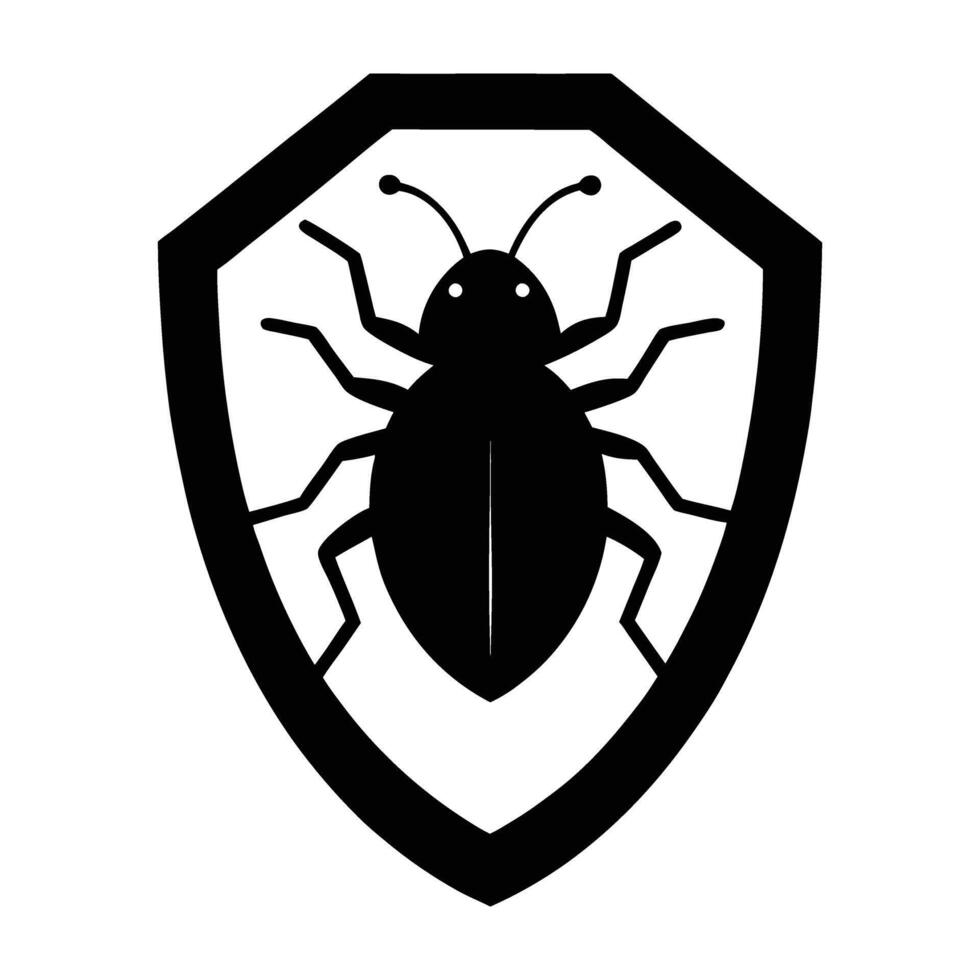 Virus Bug Enclosed in a Shield in a Striking Flat Silhouette Design vector