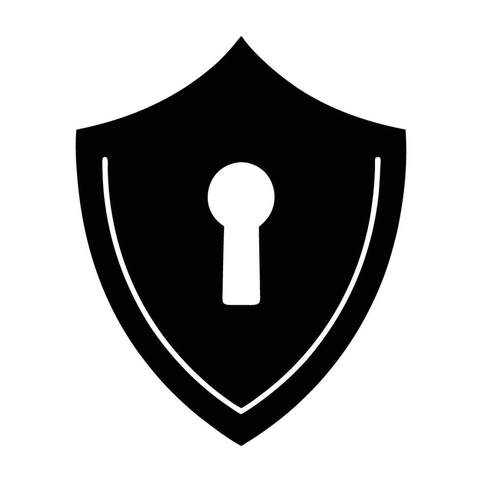 Bold protective shield with keyhole on white in striking silhouette vector