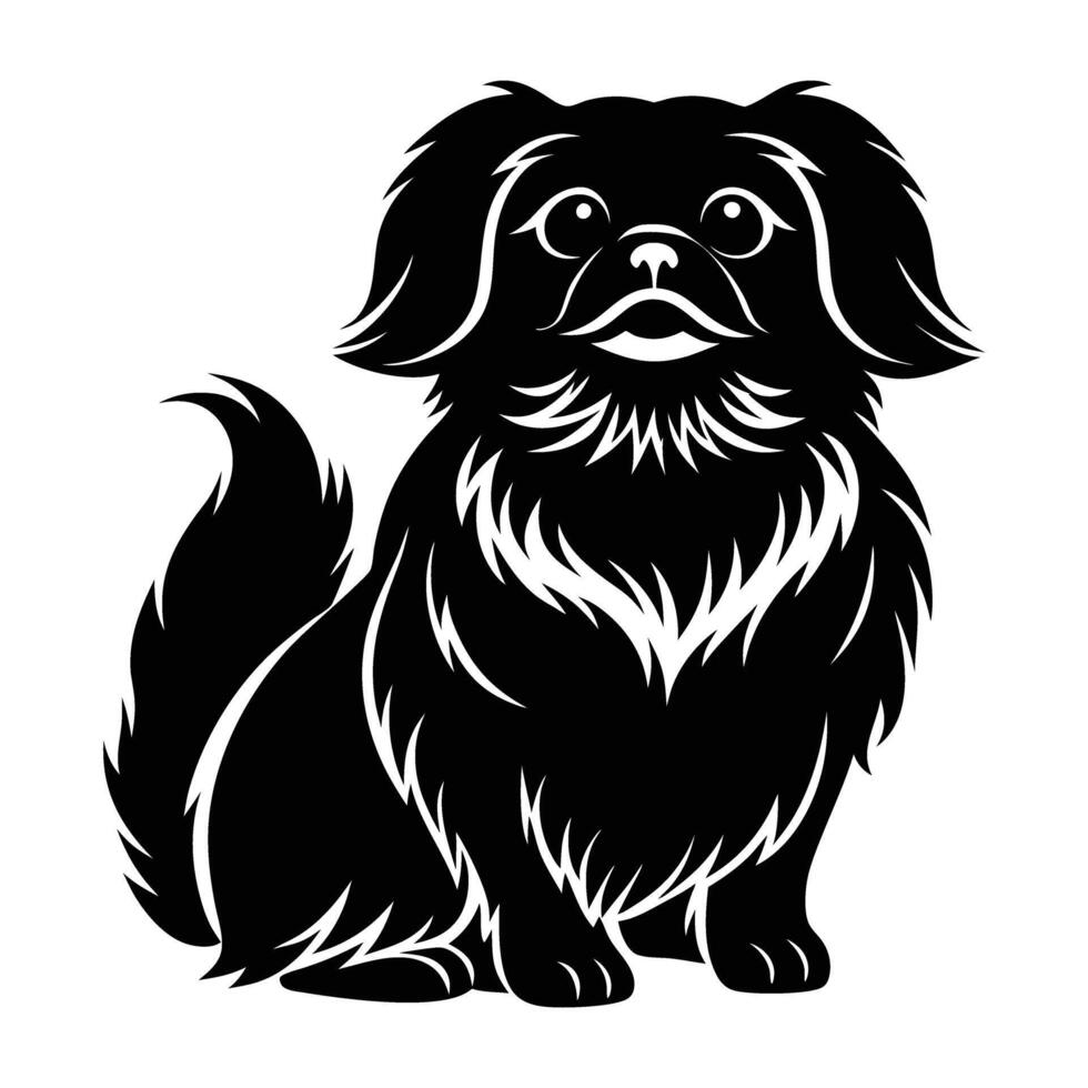 Adorable pekingese dog seated gracefully with head held high in silhouette vector