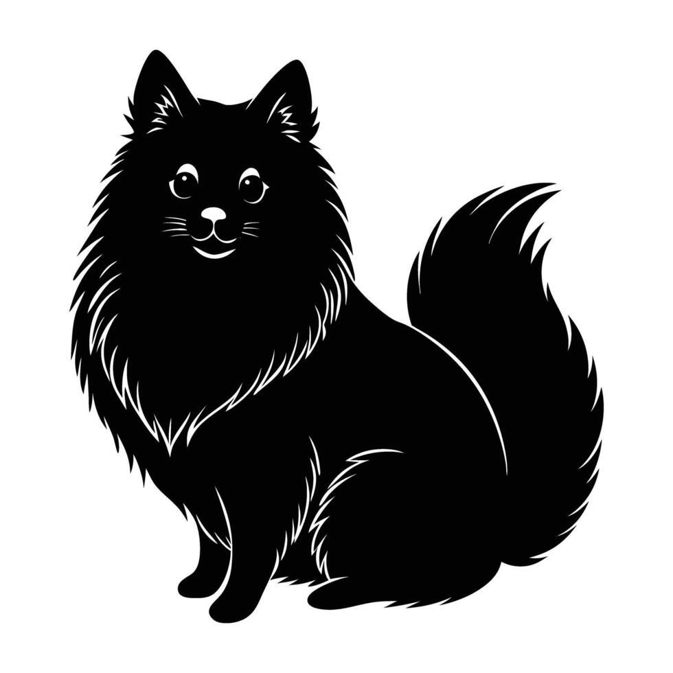 Pomeranian dog sitting gracefully with a bushy curled tail over back vector