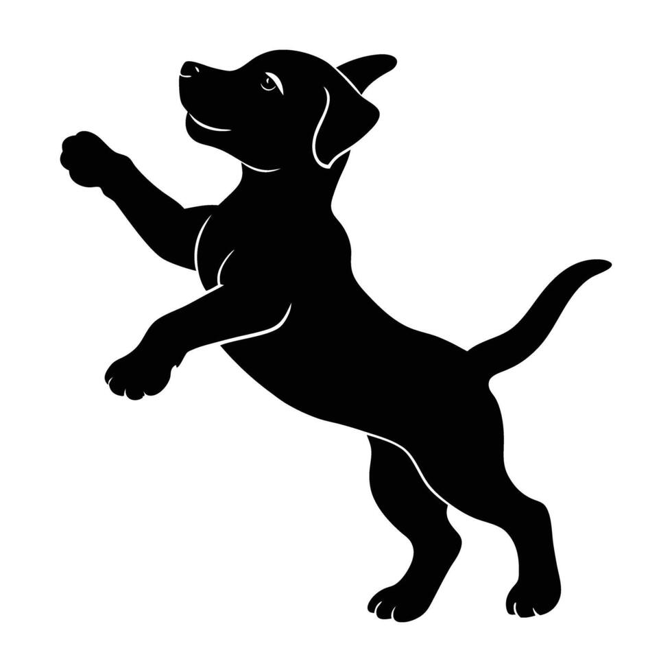 Cheerful puppy leaping with front paws raised in an energetic silhouette vector