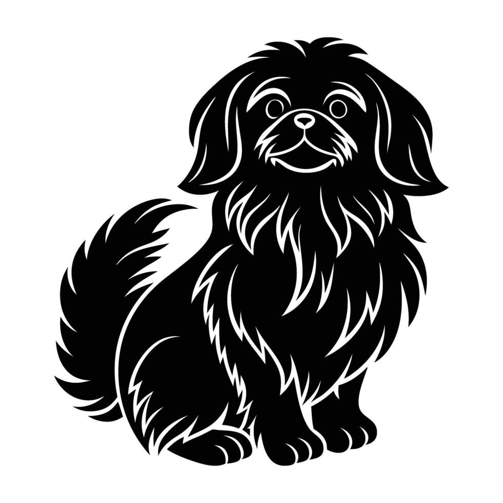Cute pekingese dog sitting with head held high in proud silhouette vector