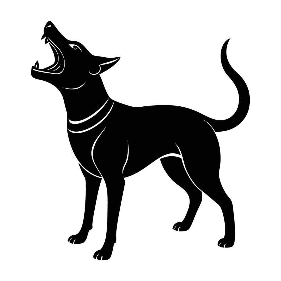 Alert dog barking with open mouth in a bold silhouette vector