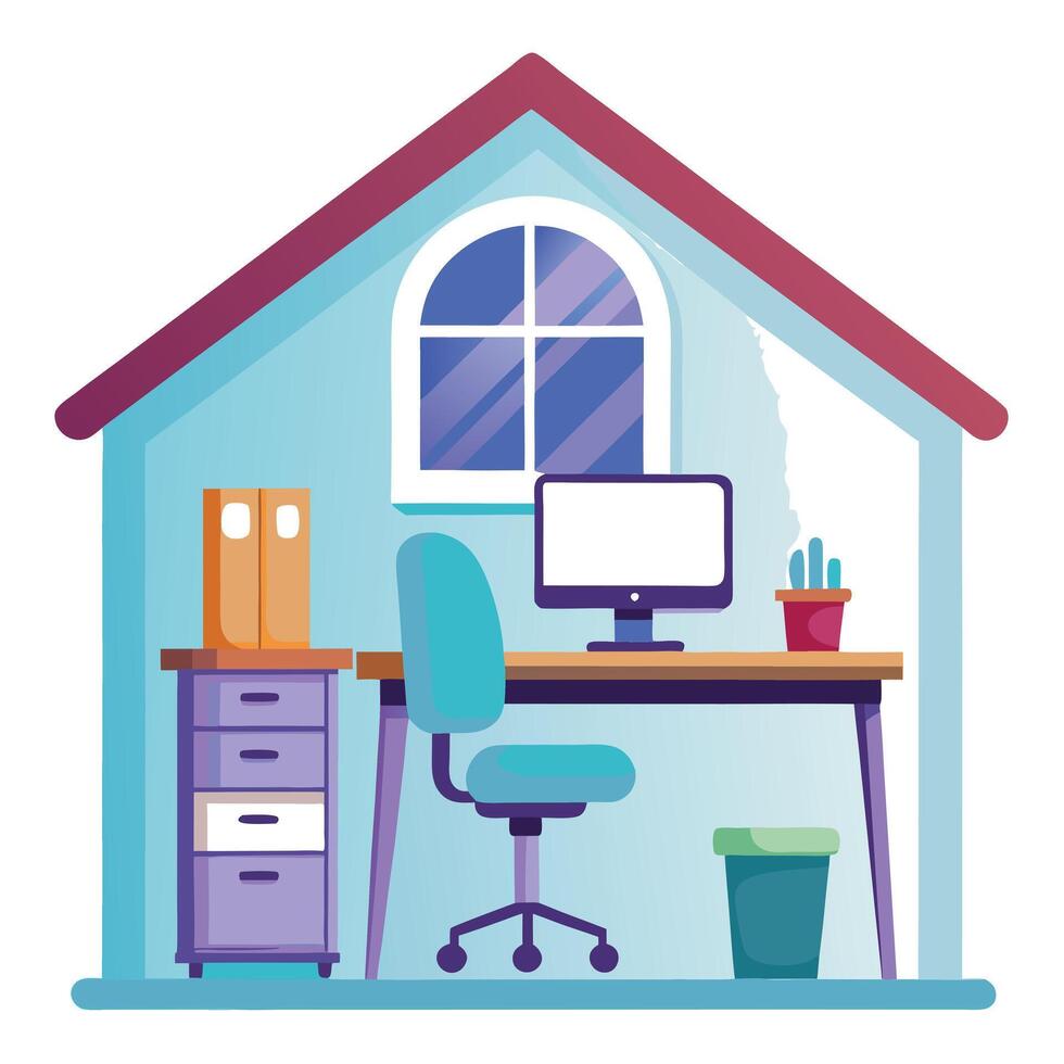 Modern Workspace Icon with a Desk and Ergonomic Chair and Isolated Background vector