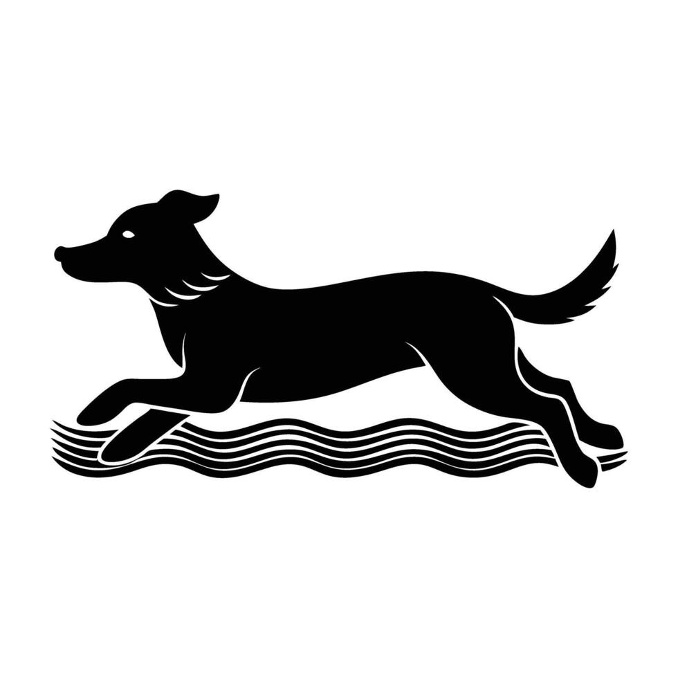 Energetic dog swimming with legs paddling vigorously in clear silhouette vector