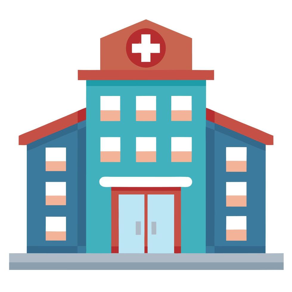 Elegant Flat Style Hospital Building Icon and Isolated Background vector
