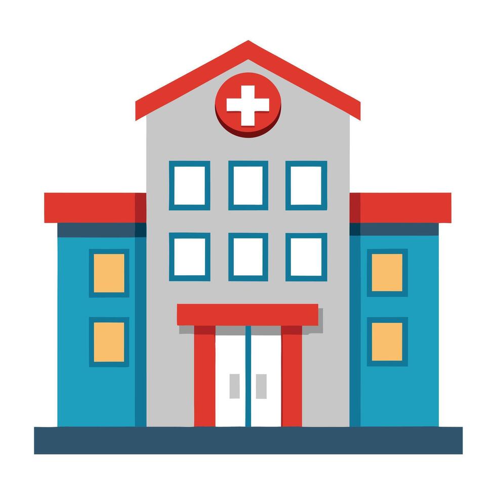 Elegant Hospital Building Icon with a Red Cross and Isolated Background vector