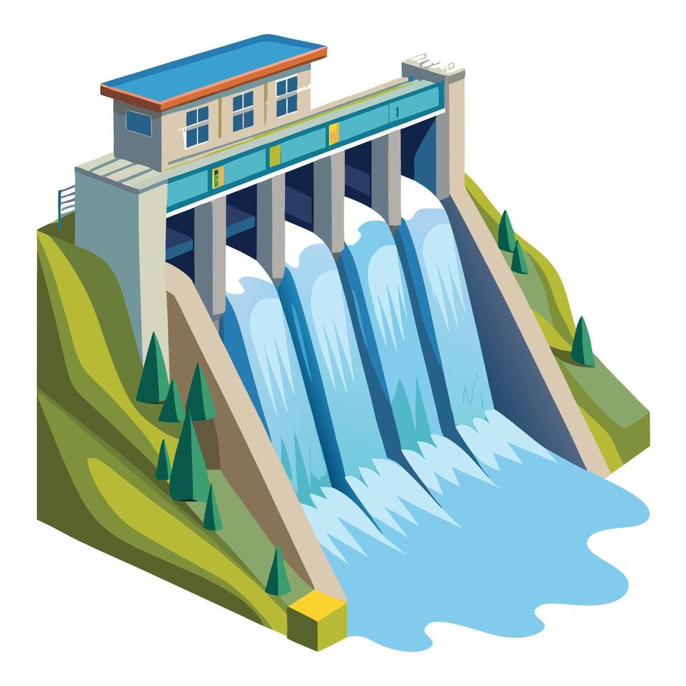 Elegant Hydroelectric Dam Icon with Water and Isolated Background vector