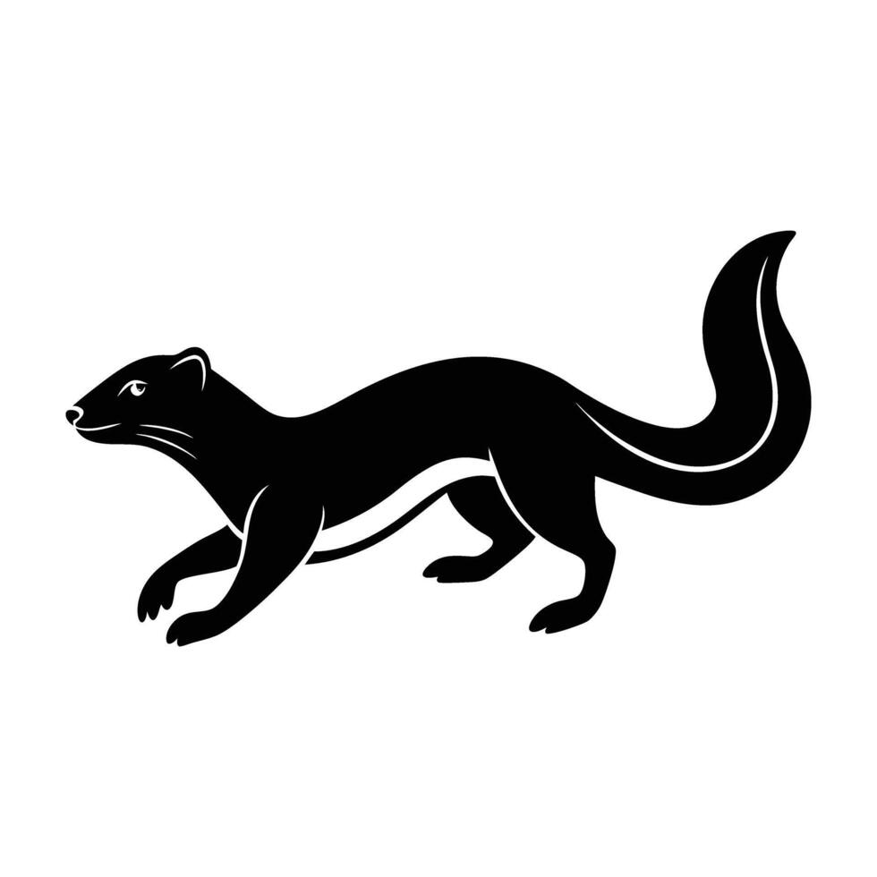 Weasel Running with an Elongated Body Captured in a Dynamic Silhouette vector