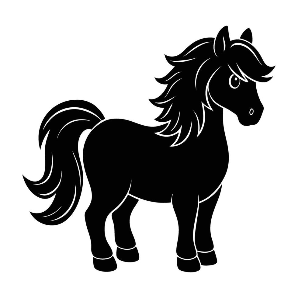 Pony exhibiting a sturdy stance with compact legs and a full thick mane vector