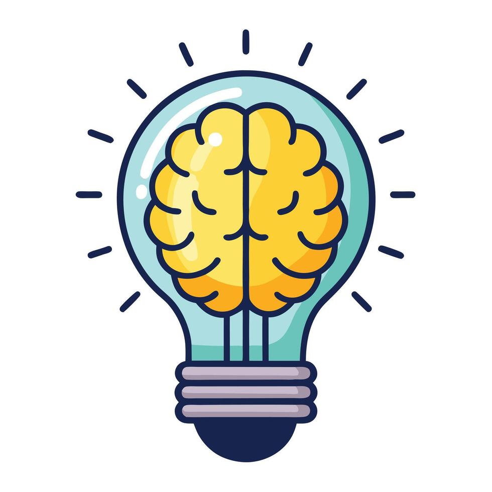 Elegant Glowing Light Bulb Icon with a Brain and Isolated Background vector
