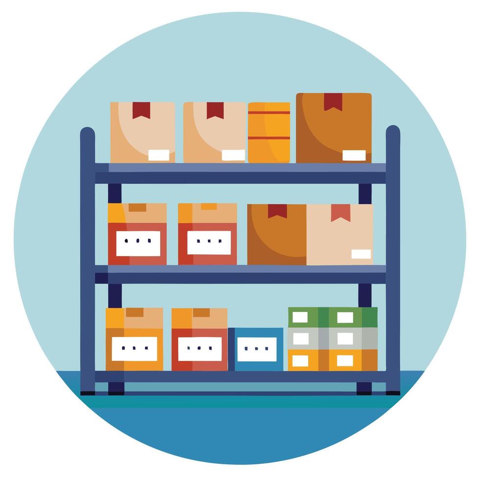Modern Shelves Icon with Barcoded Items and Isolated Background vector