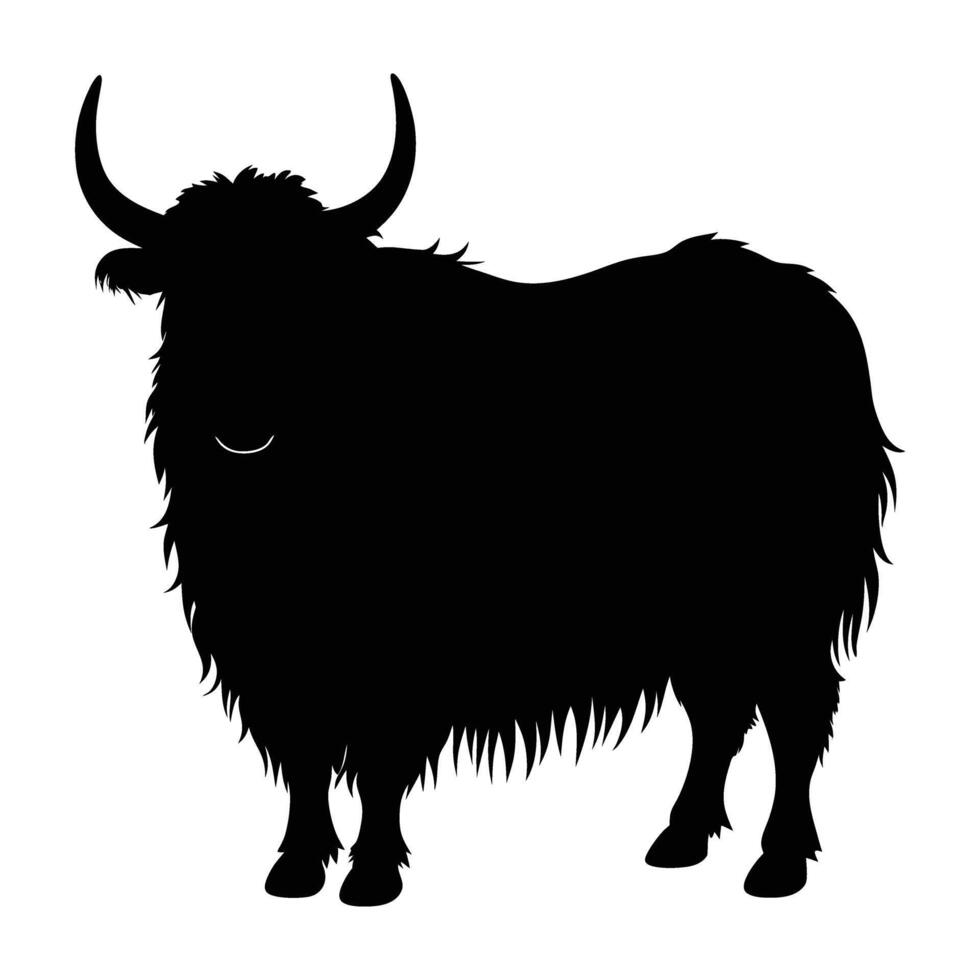Imposing Yak Standing with Shaggy Fur and Curved Horns in a Bold Silhouette vector