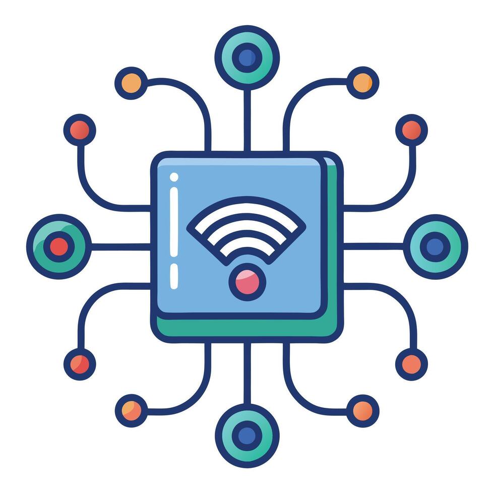 Modern Connected Device Icon with Network Signals and Isolated Background vector