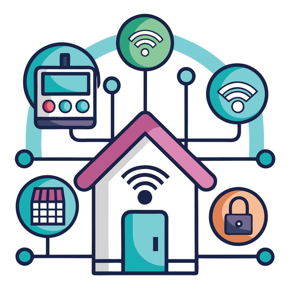 Elegant Connected Home Icon with Smart Devices and Isolated Background vector