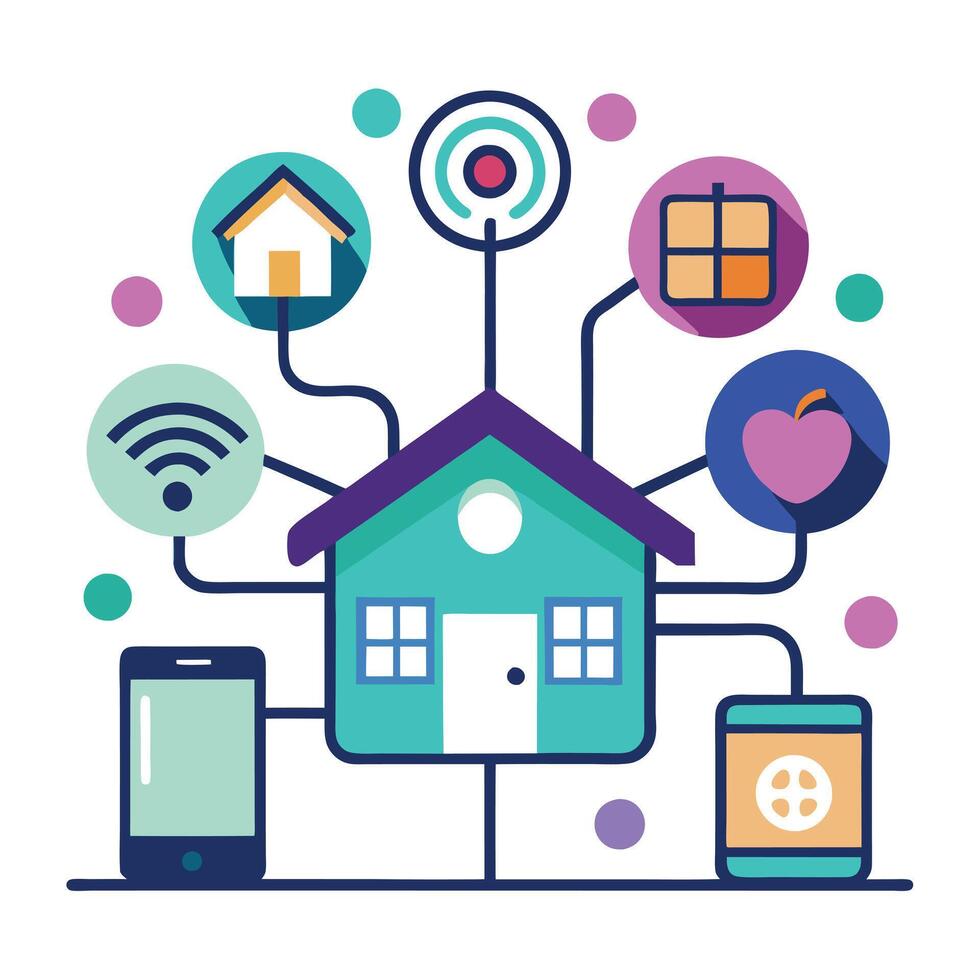 Connected Home Icon with Smart Devices and Isolated Background vector