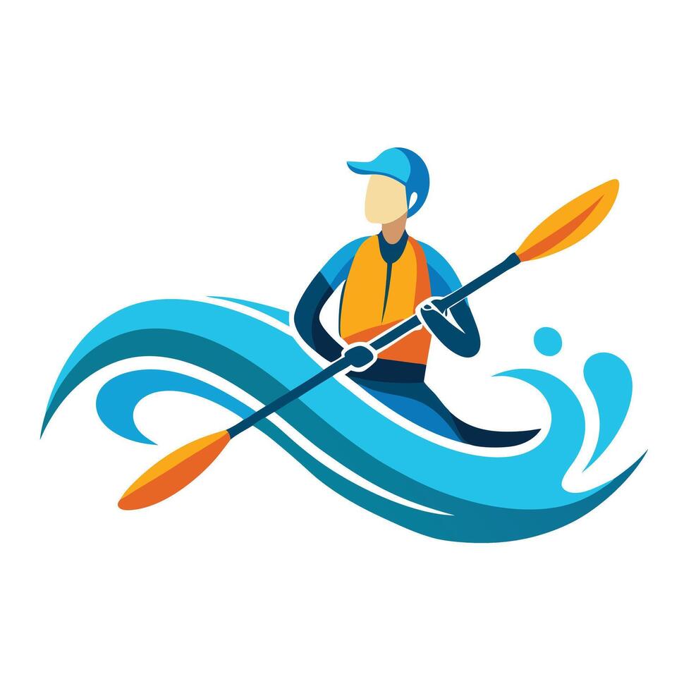 Person Icon in a Kayak with Waves and Isolated Background vector