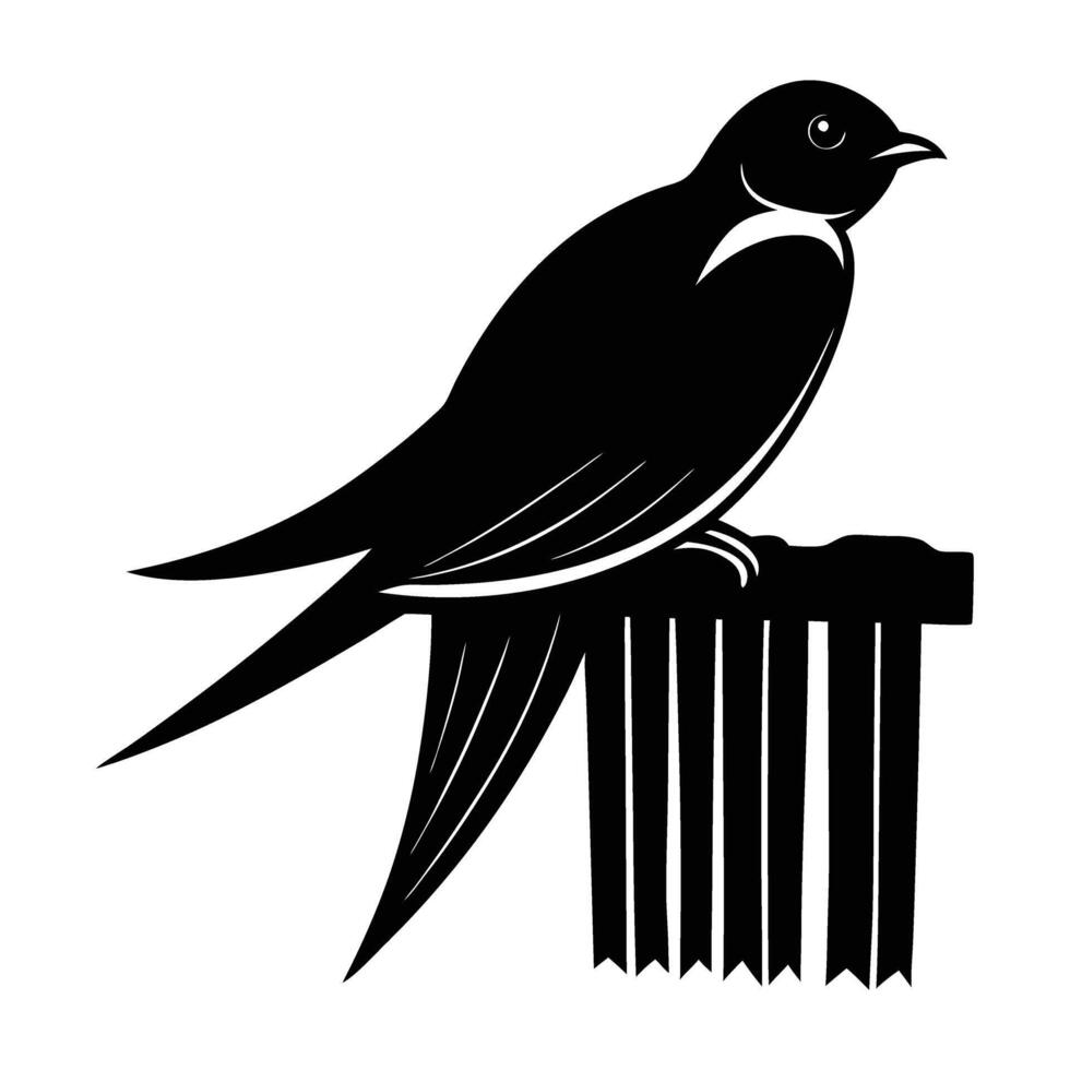 Swallow Perched on Wooden Fence Against White Background in Serene Setting vector