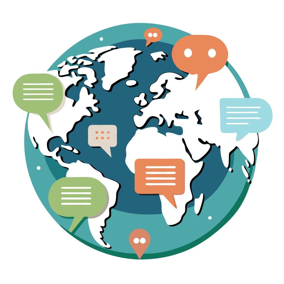 Modern Globe Icon with a Speech Bubble and Isolated Background vector