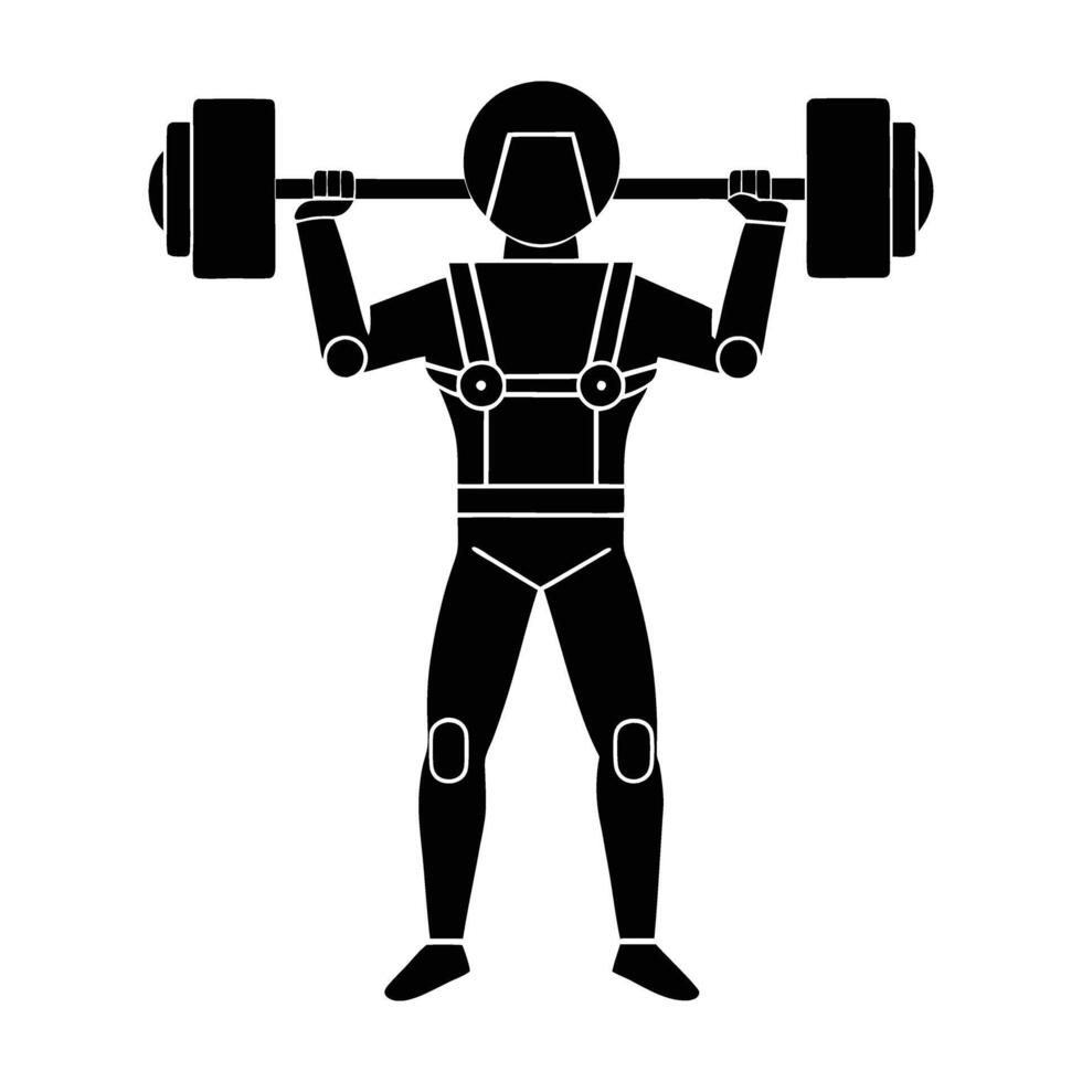 Determined person equipped with an exoskeleton for heavy lifting in strong silhouette vector