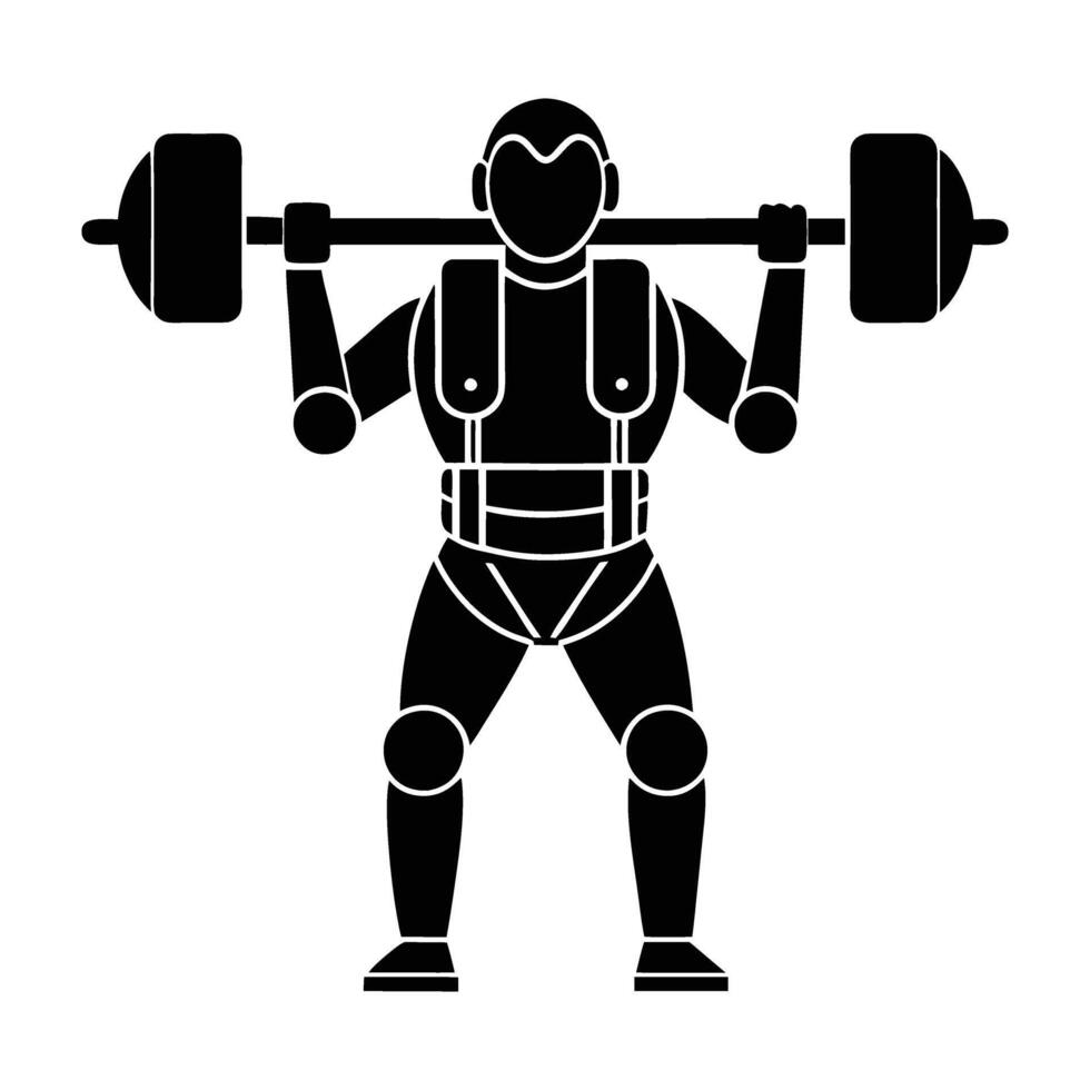 Powerful person wearing an exoskeleton for heavy lifting with advanced support in silhouette vector